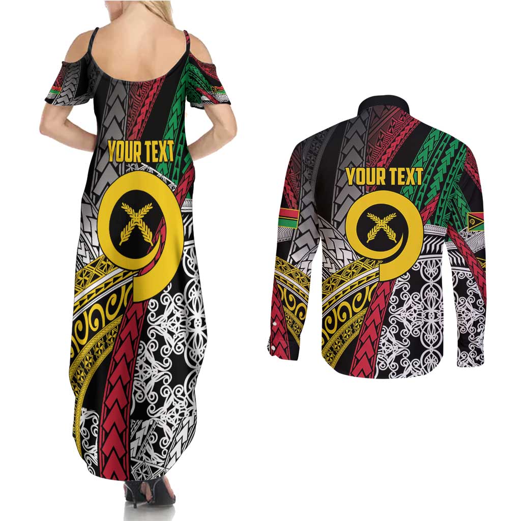 Vanuatu Proud to be Ni-van Personalised Couples Matching Summer Maxi Dress and Long Sleeve Button Shirt with Mutis En Atan Patterns