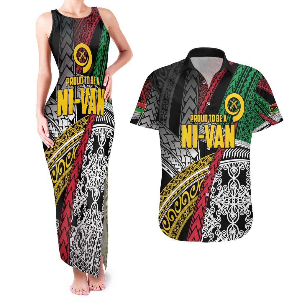 Vanuatu Proud to be Ni-van Personalised Couples Matching Tank Maxi Dress and Hawaiian Shirt with Mutis En Atan Patterns