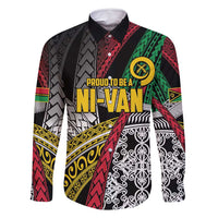 Vanuatu Proud to be Ni-van Personalised Family Matching Long Sleeve Bodycon Dress and Hawaiian Shirt with Mutis En Atan Patterns LT9 Dad's Shirt - Long Sleeve Black - Polynesian Pride
