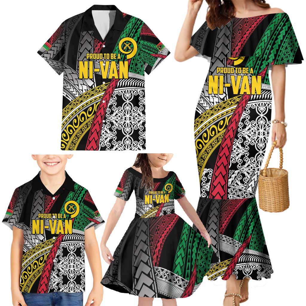 Vanuatu Proud to be Ni-van Personalised Family Matching Mermaid Dress and Hawaiian Shirt with Mutis En Atan Patterns LT9 - Polynesian Pride