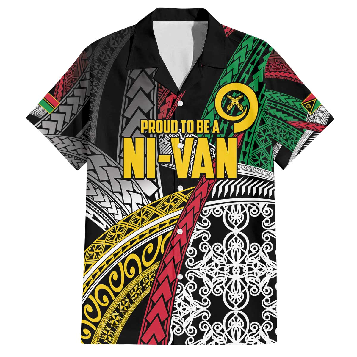 Vanuatu Proud to be Ni-van Personalised Family Matching Off The Shoulder Long Sleeve Dress and Hawaiian Shirt with Mutis En Atan Patterns