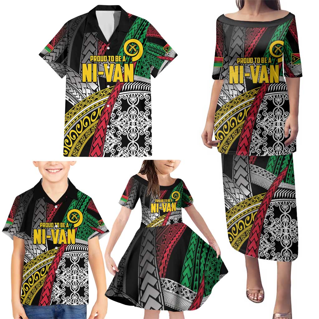 Vanuatu Proud to be Ni-van Personalised Family Matching Puletasi and Hawaiian Shirt with Mutis En Atan Patterns