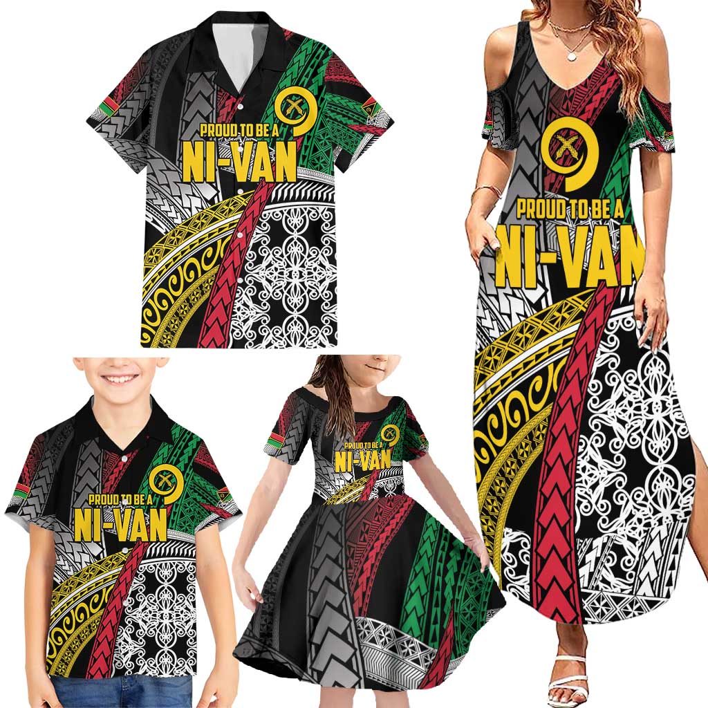Vanuatu Proud to be Ni-van Personalised Family Matching Summer Maxi Dress and Hawaiian Shirt with Mutis En Atan Patterns