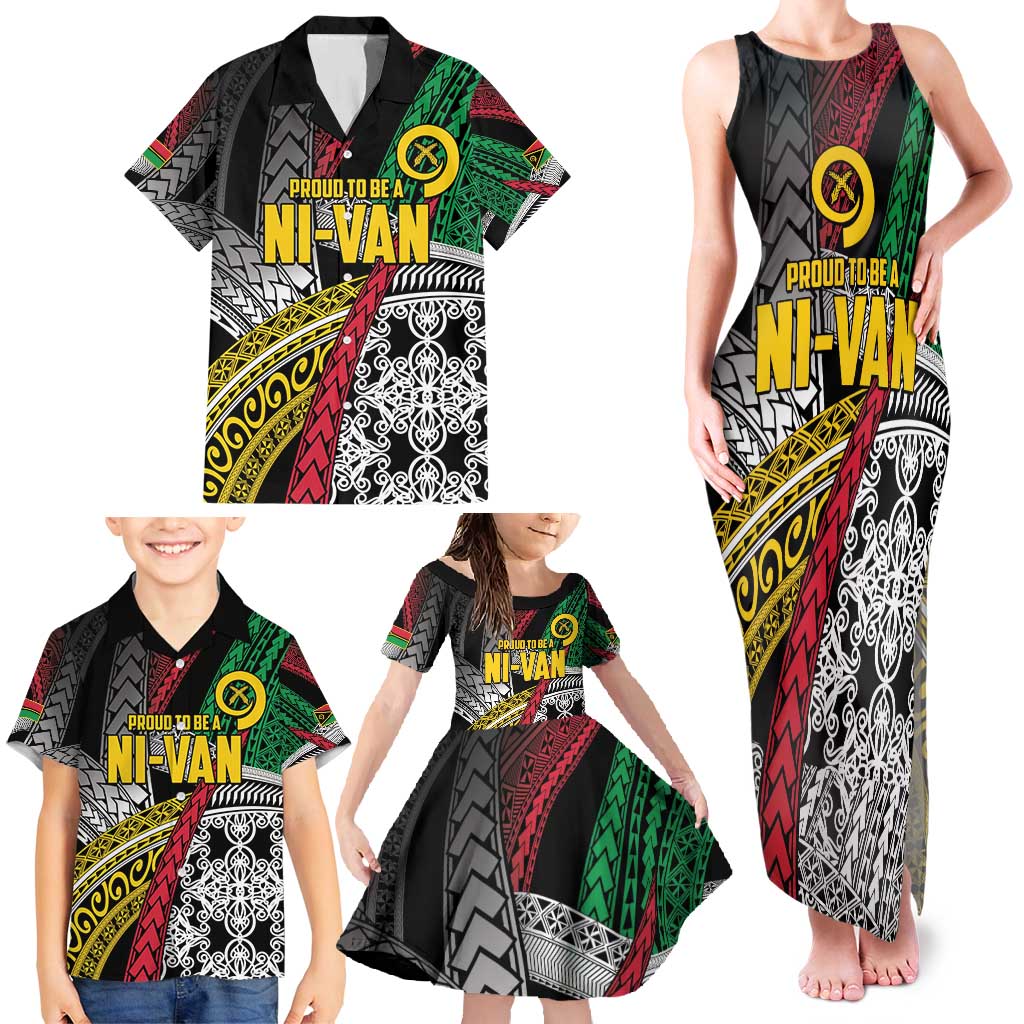Vanuatu Proud to be Ni-van Personalised Family Matching Tank Maxi Dress and Hawaiian Shirt with Mutis En Atan Patterns