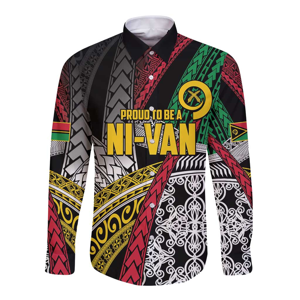 Vanuatu Proud to be Ni-van Personalised Long Sleeve Button Shirt with Mutis En Atan Patterns