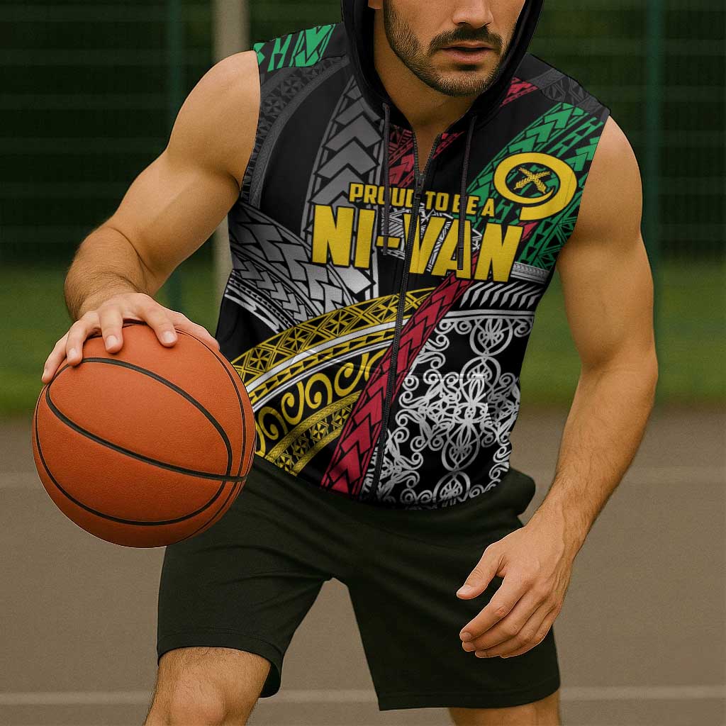 Vanuatu Proud to be Ni-van Personalised Sleeveless Zip Hoodie with Mutis En Atan Patterns - Polynesian Pride