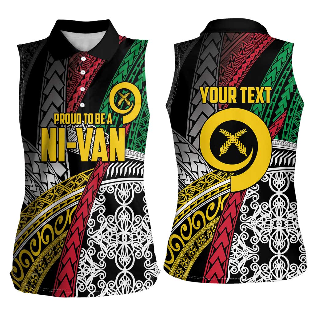 Vanuatu Proud to be Ni-van Personalised Women Sleeveless Polo Shirt with Mutis En Atan Patterns