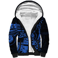 Fiji Islands Sherpa Hoodie Coat of Arms Fijian Flower Polynesian Pattern - Blue LT9 Unisex Blue - Polynesian Pride