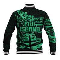 Fiji Islands Baseball Jacket Coat of Arms Fijian Flower Polynesian Pattern - Green LT9 - Polynesian Pride