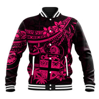 Fiji Islands Baseball Jacket Coat of Arms Fijian Flower Polynesian Pattern - Pink LT9 Unisex Pink - Polynesian Pride