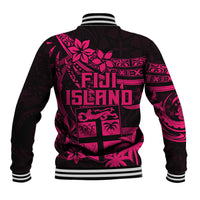 Fiji Islands Baseball Jacket Coat of Arms Fijian Flower Polynesian Pattern - Pink LT9 - Polynesian Pride