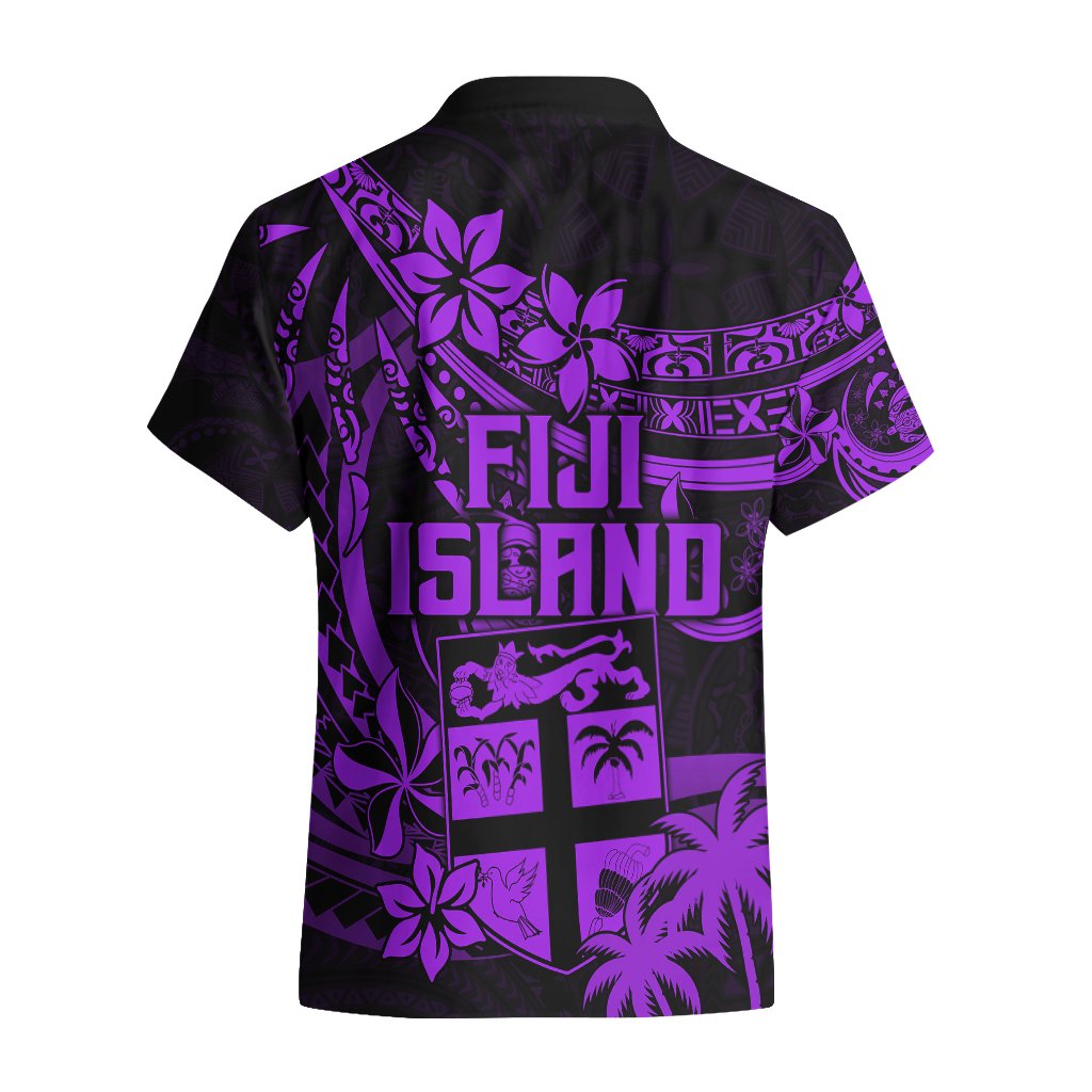 Fiji Islands Hawaiian Shirt Coat of Arms Fijian Flower Polynesian Pattern - Purple LT9 - Polynesian Pride