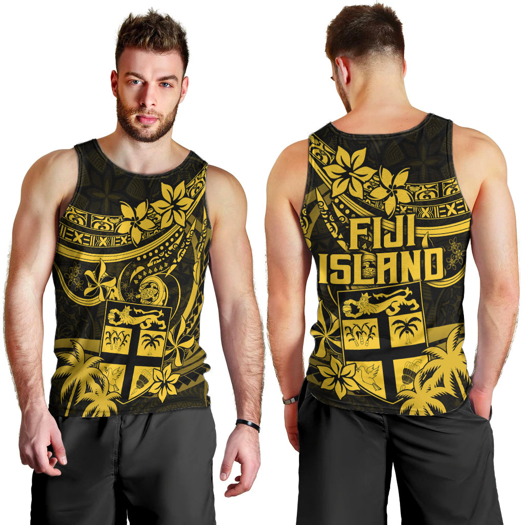 Fiji Islands Men Tank Top Coat of Arms Fijian Flower Polynesian Pattern - Yellow LT9 - Polynesian Pride