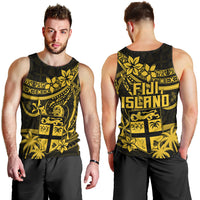 Fiji Islands Men Tank Top Coat of Arms Fijian Flower Polynesian Pattern - Yellow LT9 - Polynesian Pride