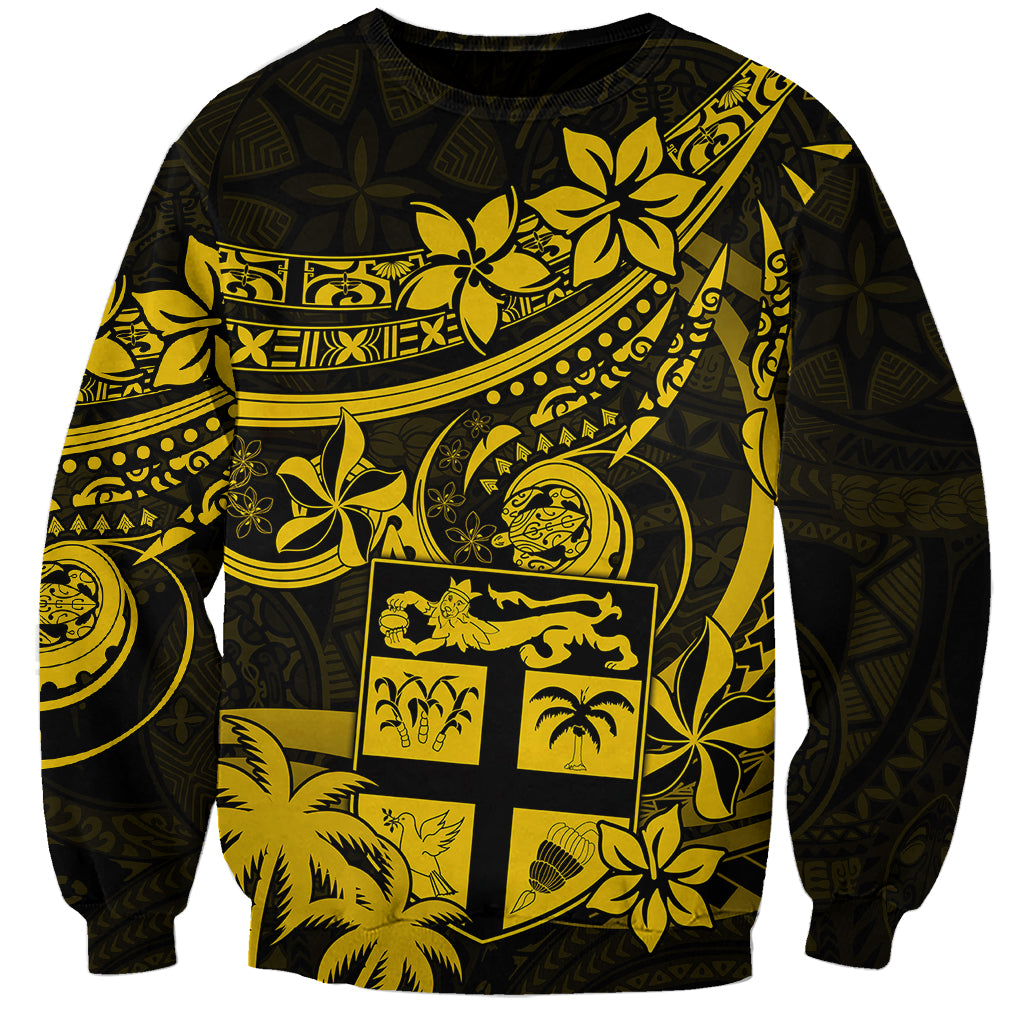 Fiji Islands Sweatshirt Coat of Arms Fijian Flower Polynesian Pattern - Yellow LT9 Unisex Yellow - Polynesian Pride