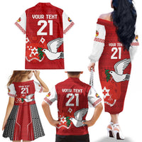 Custom Tonga Rugby Family Matching Off The Shoulder Long Sleeve Dress and Hawaiian Shirt Mate Maa Kupesi Style LT9 - Polynesian Pride