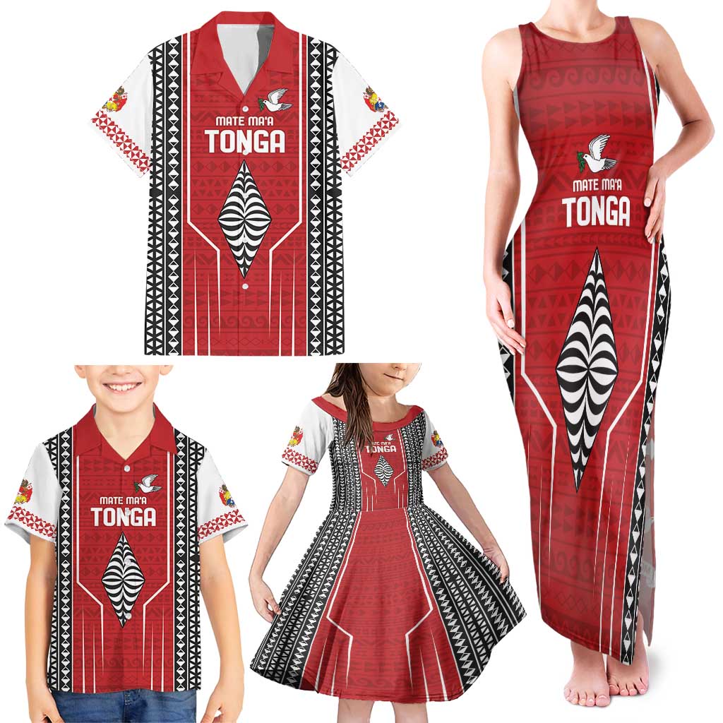 Custom Tonga Rugby Family Matching Tank Maxi Dress and Hawaiian Shirt Mate Maa Kupesi Style