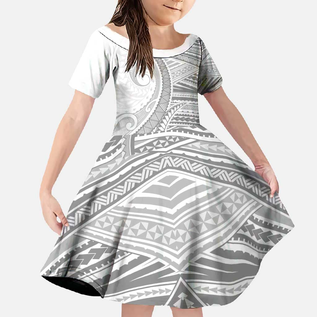 American Samoa White Sunday Family Matching Long Sleeve Bodycon Dress and Hawaiian Shirt Polynesian Lotu Tamaiti LT9 Daughter's Dress White - Polynesian Pride