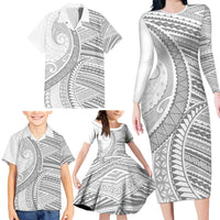 American Samoa White Sunday Family Matching Long Sleeve Bodycon Dress and Hawaiian Shirt Polynesian Lotu Tamaiti LT9 - Polynesian Pride