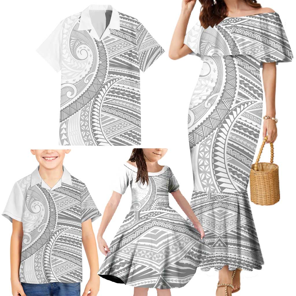 American Samoa White Sunday Family Matching Mermaid Dress and Hawaiian Shirt Polynesian Lotu Tamaiti LT9 - Polynesian Pride