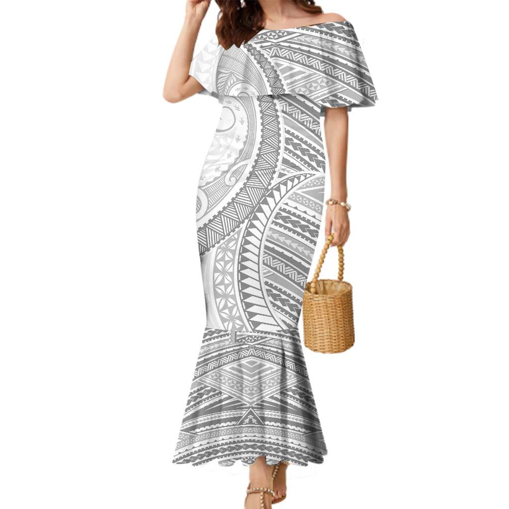 American Samoa White Sunday Family Matching Mermaid Dress and Hawaiian Shirt Polynesian Lotu Tamaiti LT9 Mom's Dress White - Polynesian Pride