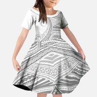 American Samoa White Sunday Family Matching Off The Shoulder Long Sleeve Dress and Hawaiian Shirt Polynesian Lotu Tamaiti LT9 Daughter's Dress White - Polynesian Pride