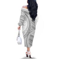 American Samoa White Sunday Family Matching Off The Shoulder Long Sleeve Dress and Hawaiian Shirt Polynesian Lotu Tamaiti LT9 - Polynesian Pride