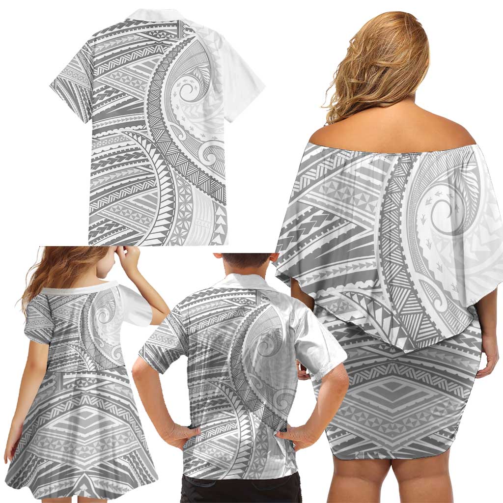 American Samoa White Sunday Family Matching Off Shoulder Short Dress and Hawaiian Shirt Polynesian Lotu Tamaiti LT9 - Polynesian Pride