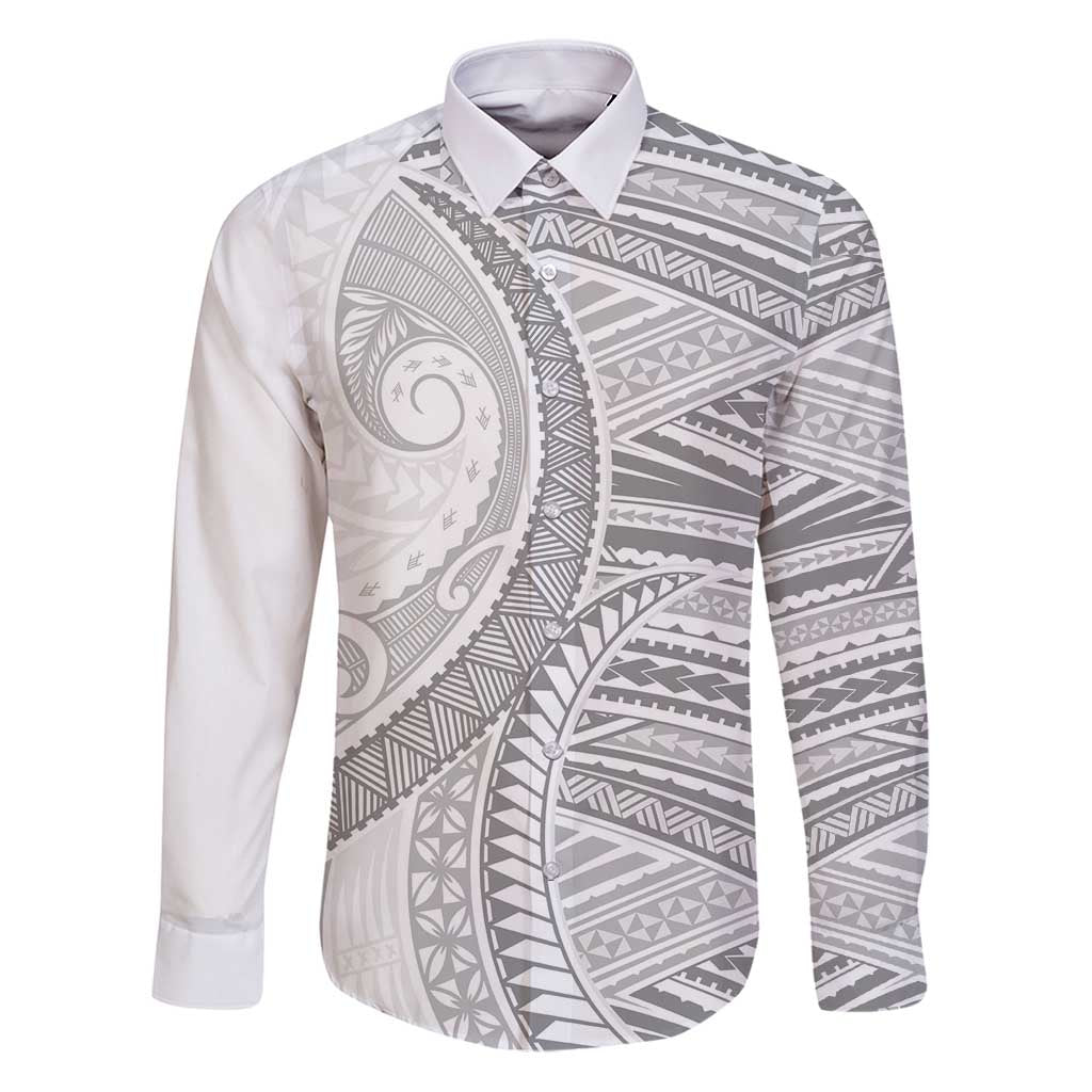 American Samoa White Sunday Family Matching Puletasi and Hawaiian Shirt Polynesian Lotu Tamaiti LT9 Dad's Shirt - Long Sleeve White - Polynesian Pride