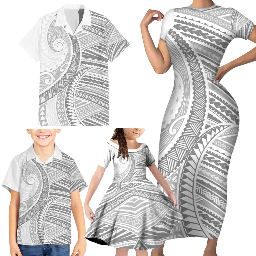American Samoa White Sunday Family Matching Short Sleeve Bodycon Dress and Hawaiian Shirt Polynesian Lotu Tamaiti LT9 - Polynesian Pride