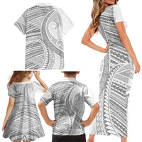 American Samoa White Sunday Family Matching Short Sleeve Bodycon Dress and Hawaiian Shirt Polynesian Lotu Tamaiti LT9 - Polynesian Pride