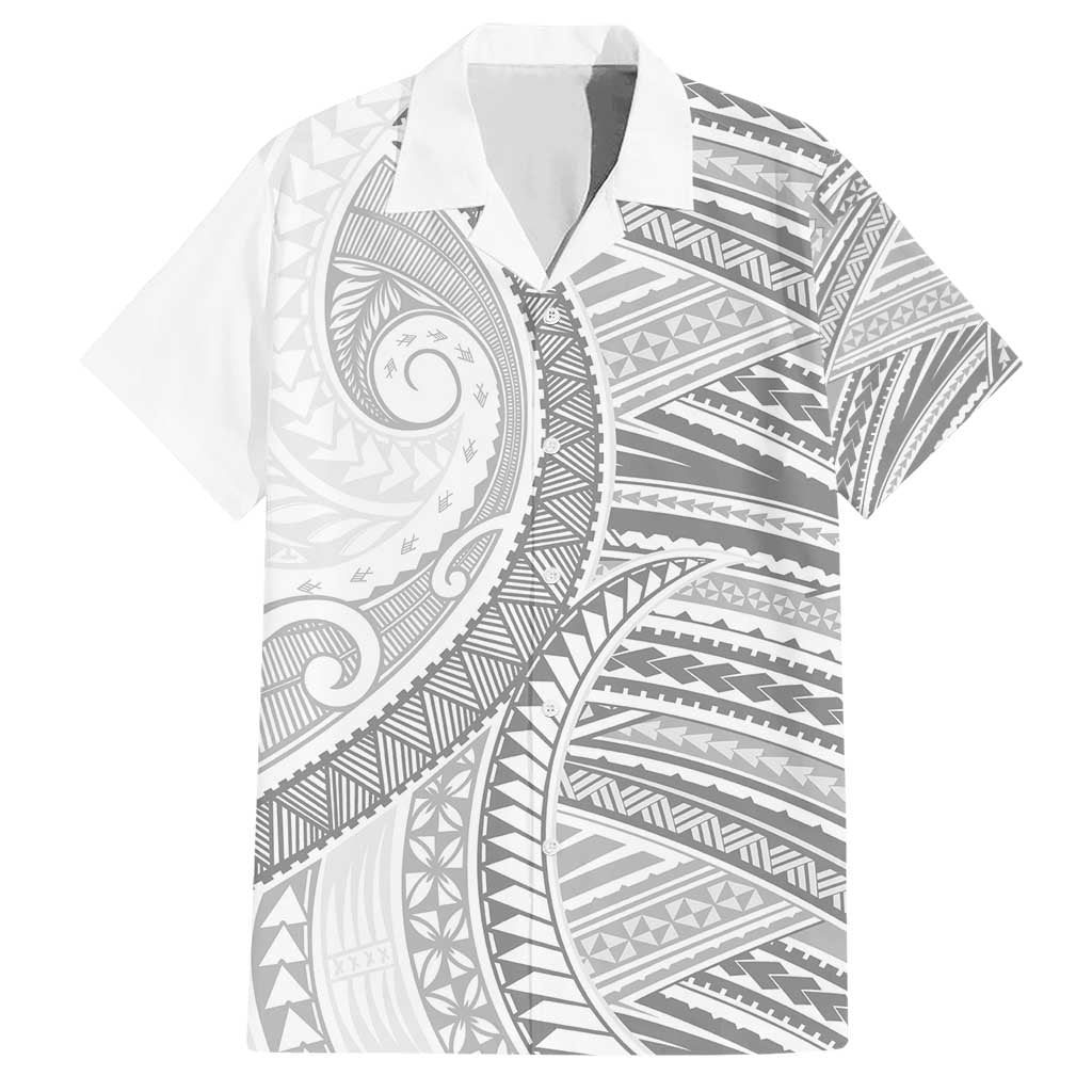 American Samoa White Sunday Family Matching Short Sleeve Bodycon Dress and Hawaiian Shirt Polynesian Lotu Tamaiti LT9 Dad's Shirt - Short Sleeve White - Polynesian Pride