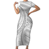American Samoa White Sunday Family Matching Short Sleeve Bodycon Dress and Hawaiian Shirt Polynesian Lotu Tamaiti LT9 Mom's Dress White - Polynesian Pride