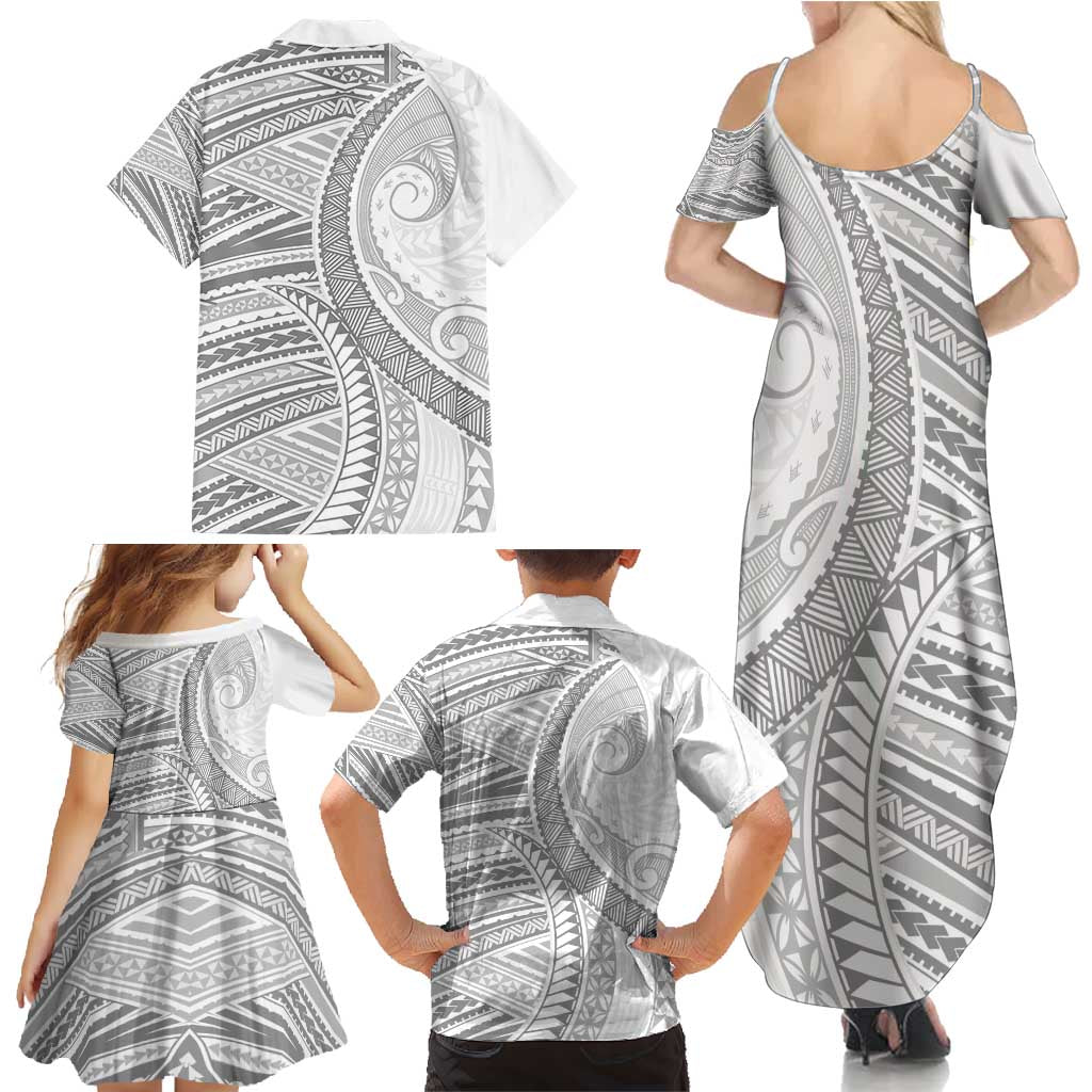 American Samoa White Sunday Family Matching Summer Maxi Dress and Hawaiian Shirt Polynesian Lotu Tamaiti LT9 - Polynesian Pride