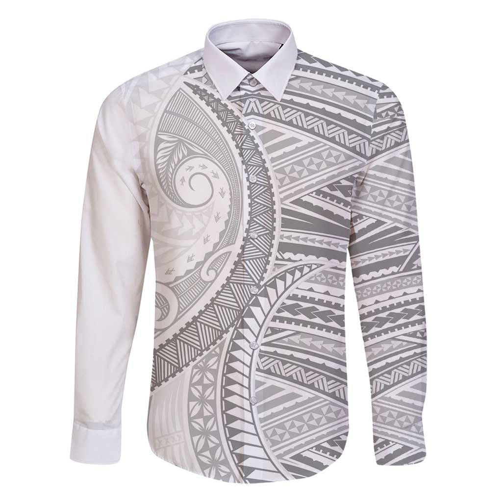 American Samoa White Sunday Family Matching Tank Maxi Dress and Hawaiian Shirt Polynesian Lotu Tamaiti LT9 Dad's Shirt - Long Sleeve White - Polynesian Pride