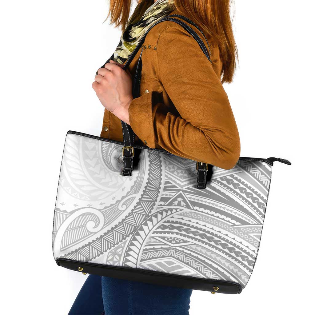 American Samoa White Sunday Leather Tote Bag Polynesian Lotu Tamaiti - Polynesian Pride