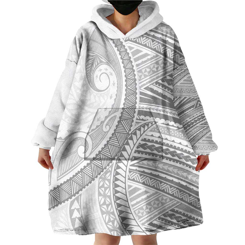 American Samoa White Sunday Wearable Blanket Hoodie Polynesian Lotu Tamaiti - Polynesian Pride