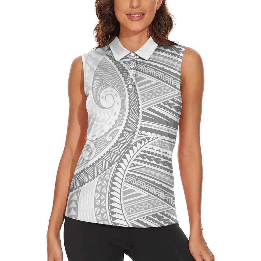 American Samoa White Sunday Women Sleeveless Polo Shirt Polynesian Lotu Tamaiti - Polynesian Pride