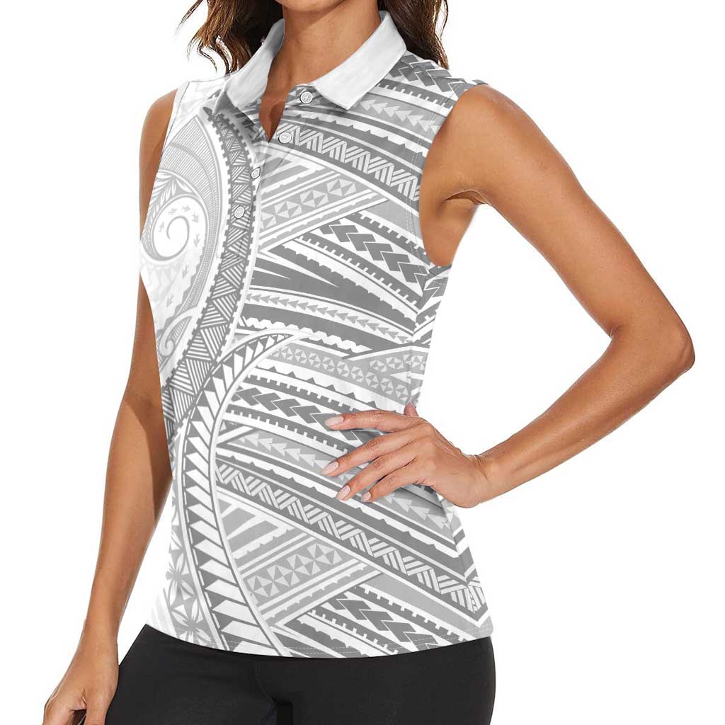 American Samoa White Sunday Women Sleeveless Polo Shirt Polynesian Lotu Tamaiti - Polynesian Pride
