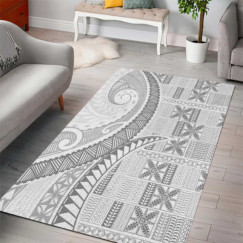 Niue White Sunday Area Rug Niuean Lotu Tamaiti Hiapo Pattern LT9 - Polynesian Pride