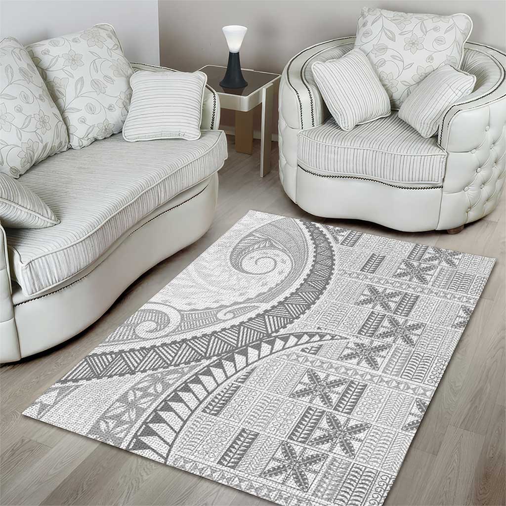 Niue White Sunday Area Rug Niuean Lotu Tamaiti Hiapo Pattern LT9 - Polynesian Pride