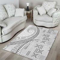 Niue White Sunday Area Rug Niuean Lotu Tamaiti Hiapo Pattern LT9 - Polynesian Pride