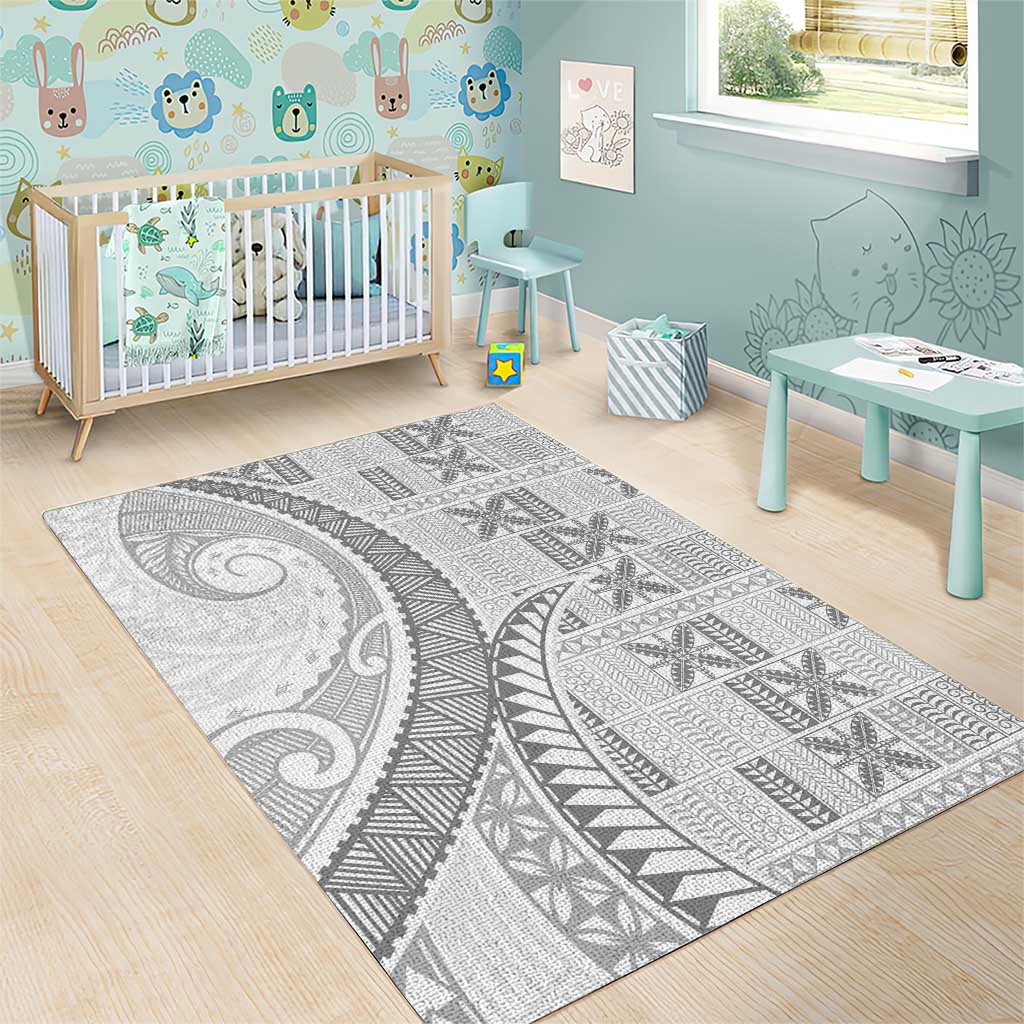 Niue White Sunday Area Rug Niuean Lotu Tamaiti Hiapo Pattern LT9 - Polynesian Pride