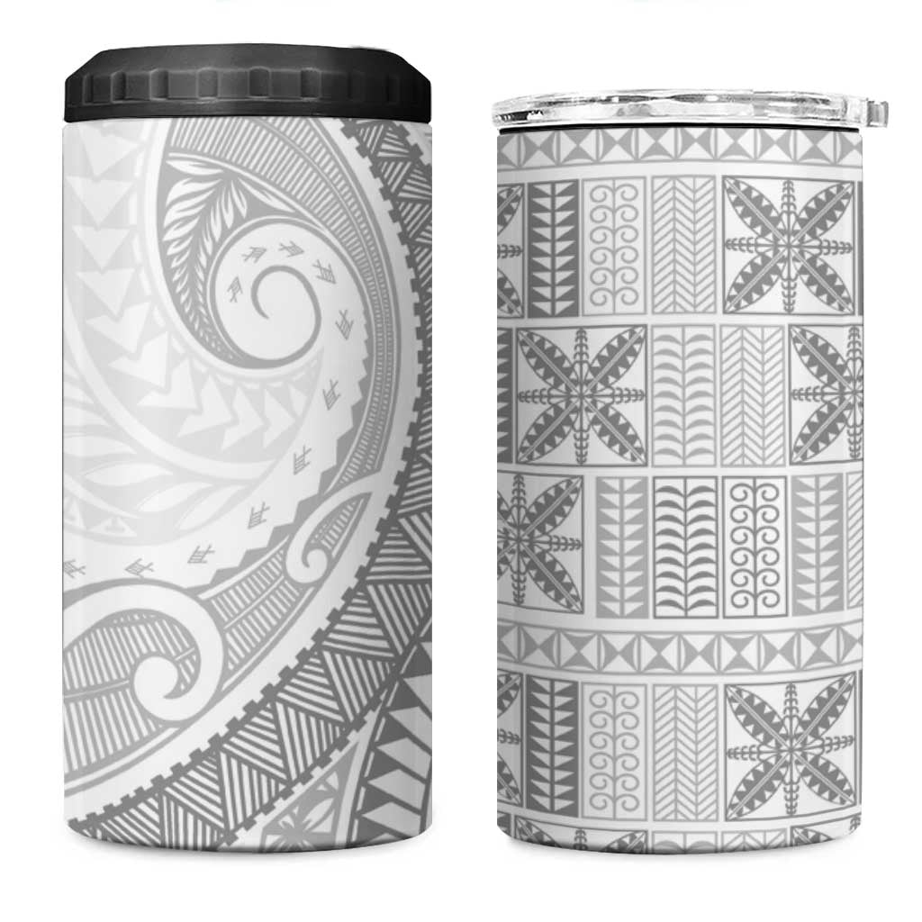 Niue White Sunday 4 in 1 Can Cooler Tumbler Niuean Lotu Tamaiti Hiapo Pattern LT9 One Size: 16 oz White - Polynesian Pride