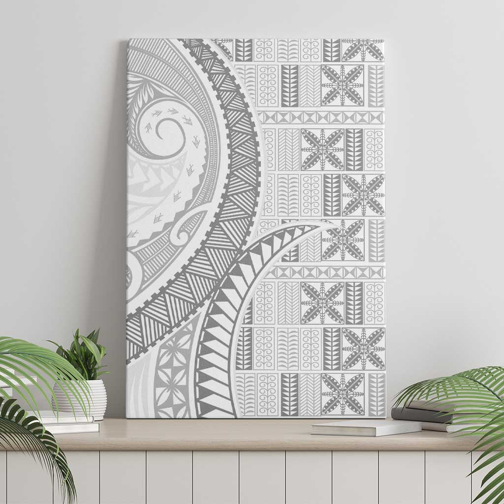 Niue White Sunday Canvas Wall Art Niuean Lotu Tamaiti Hiapo Pattern LT9 - Polynesian Pride