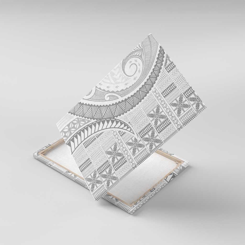 Niue White Sunday Canvas Wall Art Niuean Lotu Tamaiti Hiapo Pattern LT9 With Frame White - Polynesian Pride
