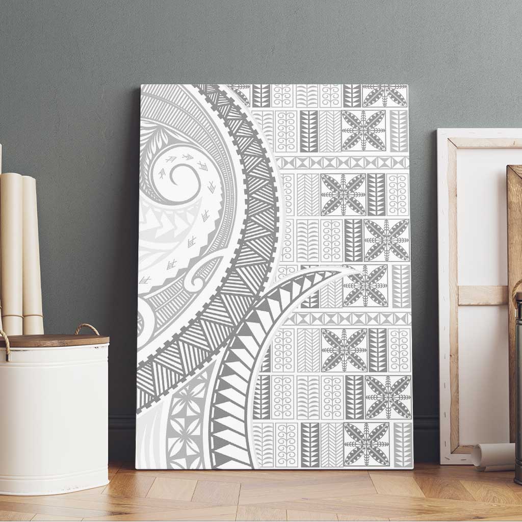 Niue White Sunday Canvas Wall Art Niuean Lotu Tamaiti Hiapo Pattern LT9 - Polynesian Pride
