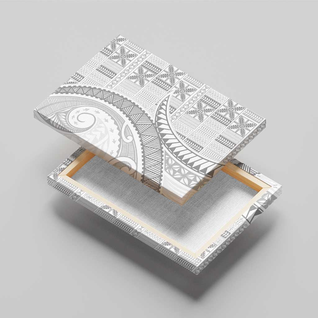 Niue White Sunday Canvas Wall Art Niuean Lotu Tamaiti Hiapo Pattern LT9 - Polynesian Pride