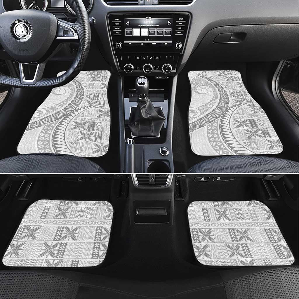 Niue White Sunday Car Mats Niuean Lotu Tamaiti Hiapo Pattern LT9 Set 4pcs White - Polynesian Pride