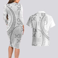 Niue White Sunday Couples Matching Long Sleeve Bodycon Dress and Hawaiian Shirt Niuean Lotu Tamaiti Hiapo Pattern LT9 - Polynesian Pride